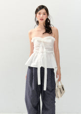 Lace-Up Strapless Peplum Top